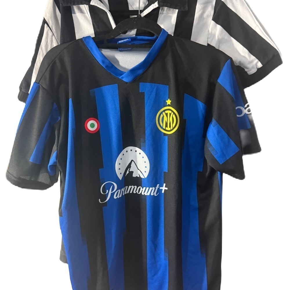 Kids L Striped Soccer Jersey set of 2 - Black, Blue, white